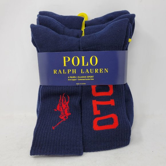 Polo Ralph Lauren Other - Polo Ralph Lauren Classic Crew Sport Socks Navy Blue Red BIG LOGO 6-Pair Pack